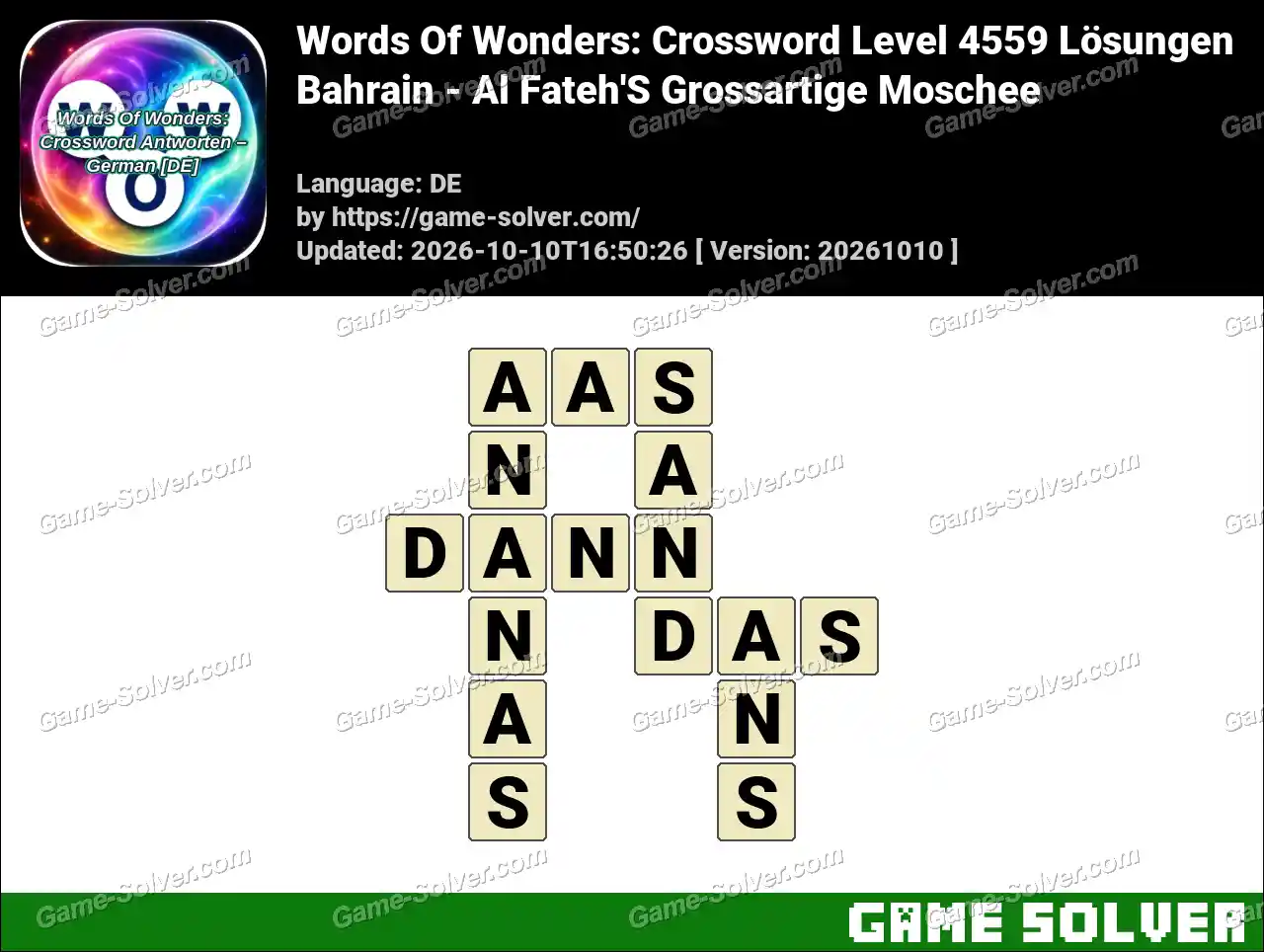 Words Of Wonders: Crossword Level 4559 Lösungen – Bahrain – Al Fateh’S Grossartige Moschee